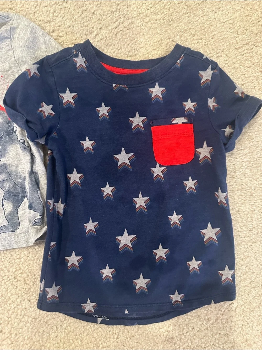Carter's Navy overalls with Blue and Gray Tees